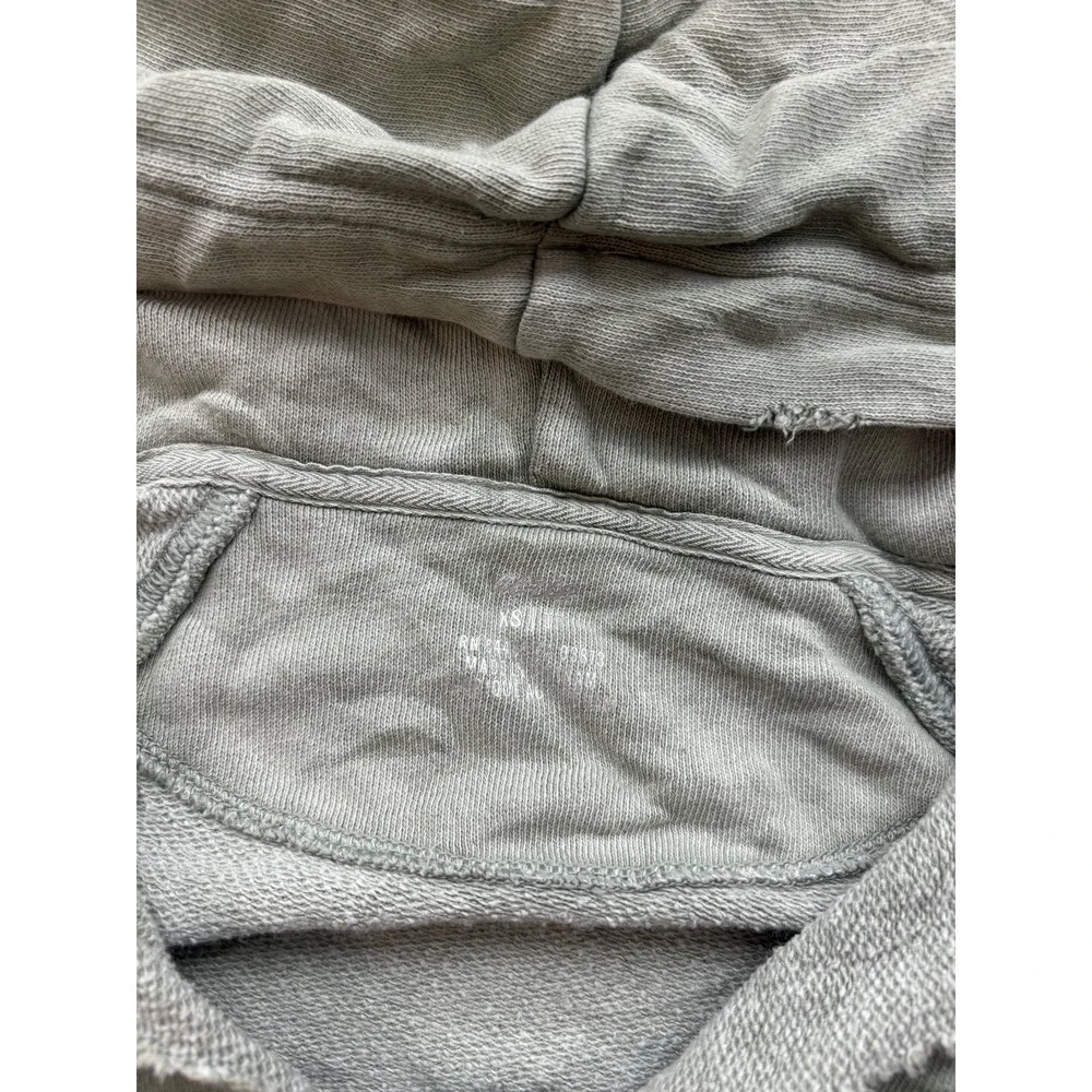 Aerie Mens Sage Green Distressed Raw Hem Pullover Hoodie Kangaroo Pocket XS